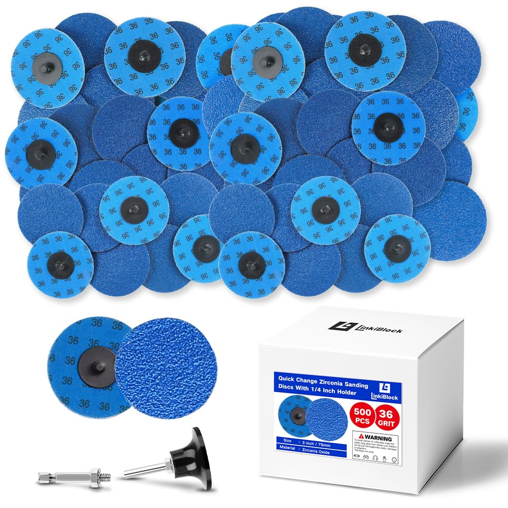 500Pcs 3 inch R-Type Quick Change Zirconia Surface Conditioning Sanding Discs Set 36 Grit with Adapter & Backing Pad