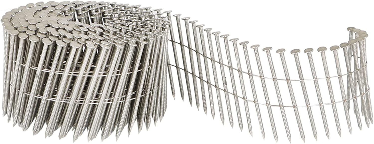 3600 Count Siding Nails Full Round Head Wire Collated 15-Degree 2-1/2 Inch x .090 Inch 304 Stainless Steel Ring Shank Coil Siding Nail
