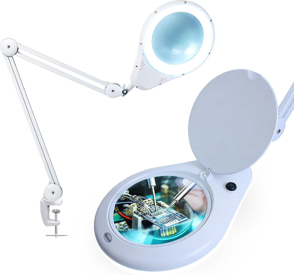 Neatfi Elite XL HD Super LED Magnifying Lamp with Clamp – 7' Glass Lens, 5-Diopter, 6500K Daylight | Glare-Free, Adjustable Arm | Reading, Sewing & Crafting (7 Inch Lens, White)