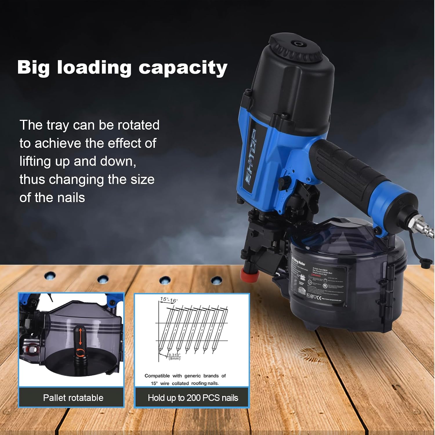 Siding Nail Gun, 15-Degree Coil Siding Fencing Nailer, 1-1/2 inch to 2-1/2 Inch for Siding, Fiber Cement, Fencing, Cedar Shake