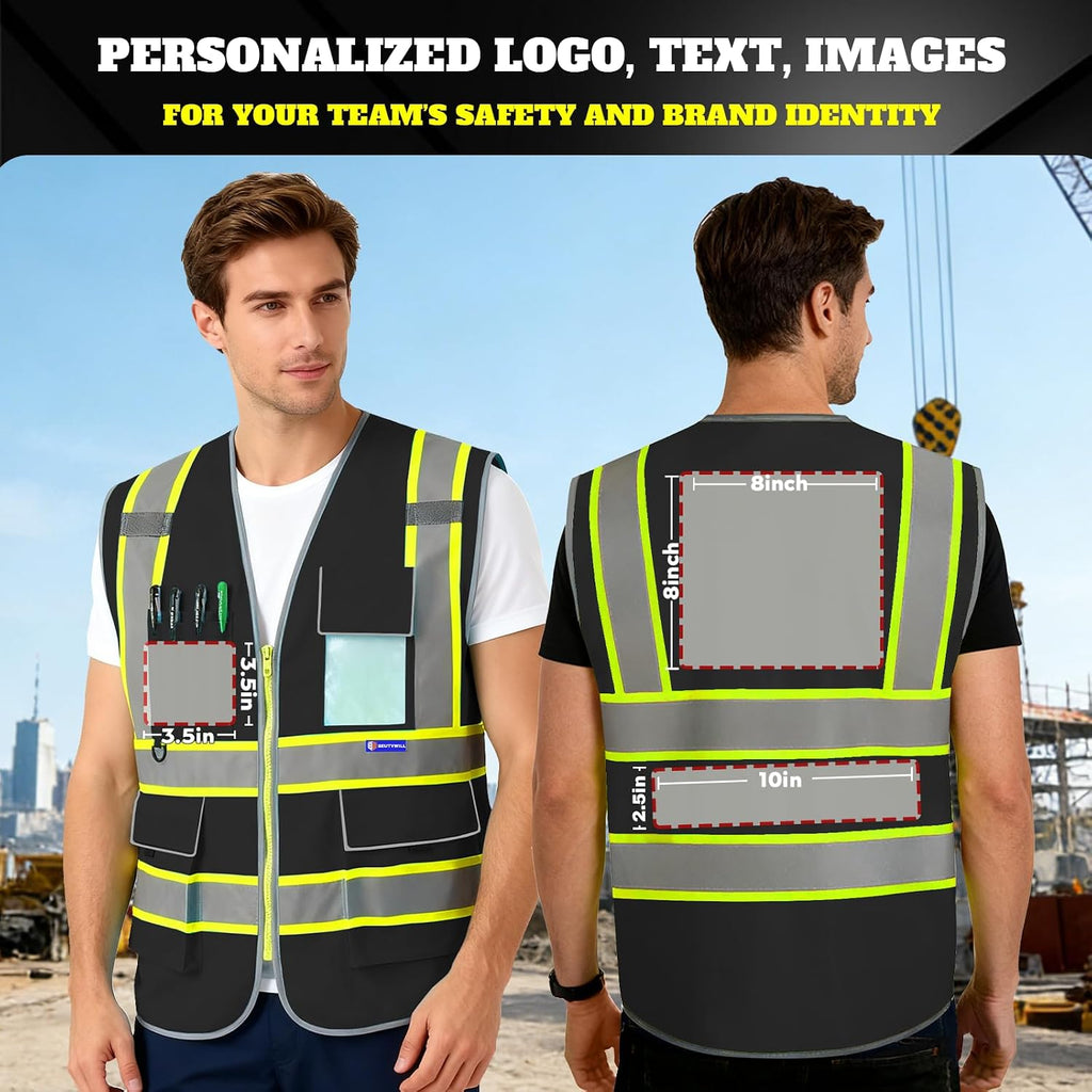 Custom Safety Vest Logo High Visibility Reflective Vest Ansi with Pockets Class 2 Hi Vis Security Construction Workwear