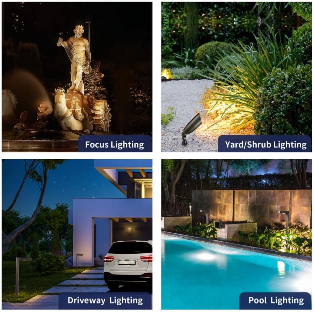 Gardenreet Brass 12V Landscape Lighting Kit (4 Spotlights, 2 Path Lights) with 100 Feet Cable and 20 Pack Wire Connectors for Outdoor House Garden Pathway Without Low Voltage Transformer
