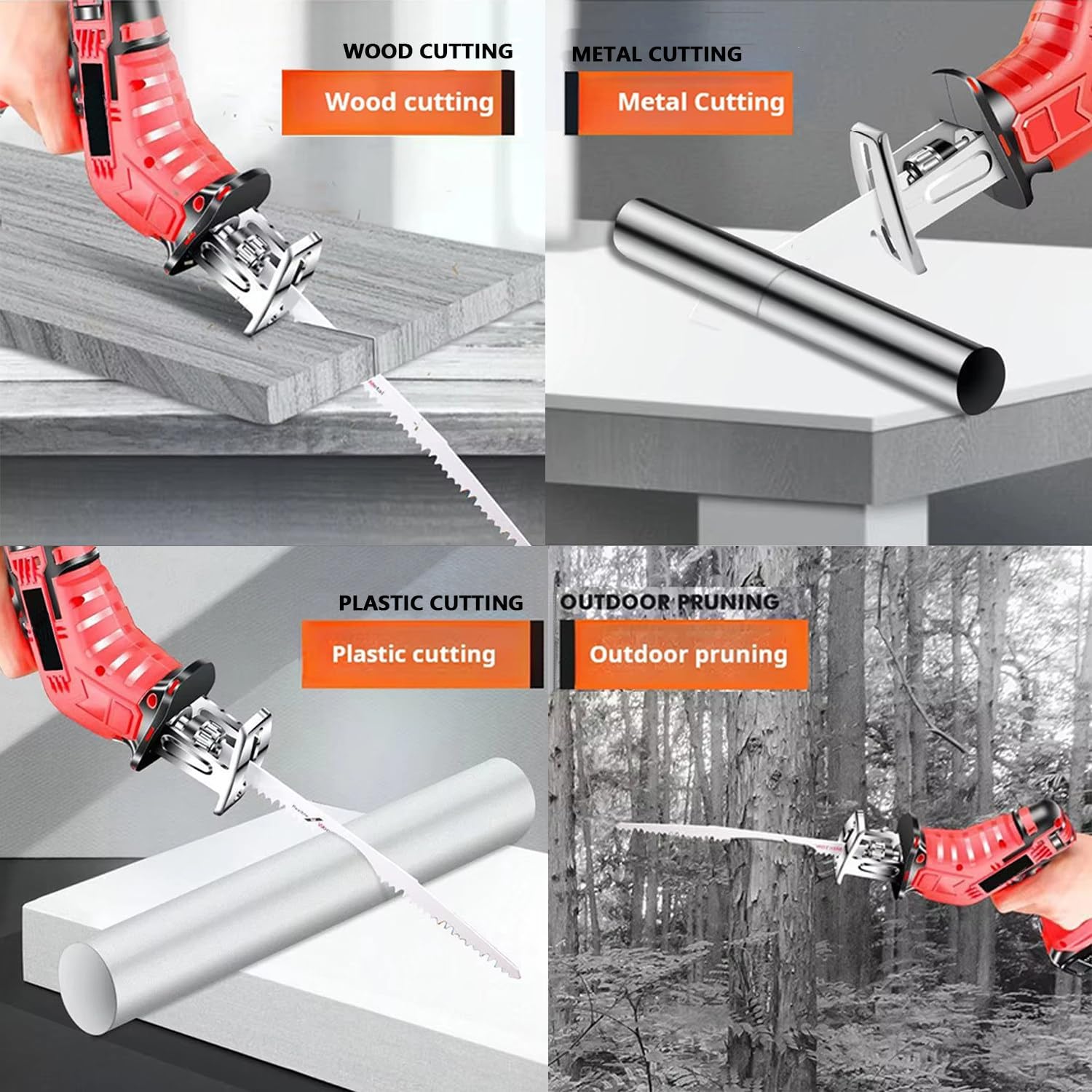 Handheld Bone Saw, Cordless Reciprocating Saw, With 4 Removable Saw Blades, Built-In Safety Lock and LED Lighting, Stroke Speed 2000/Min, Suitable for Cutting Metal, Wood, Etc.