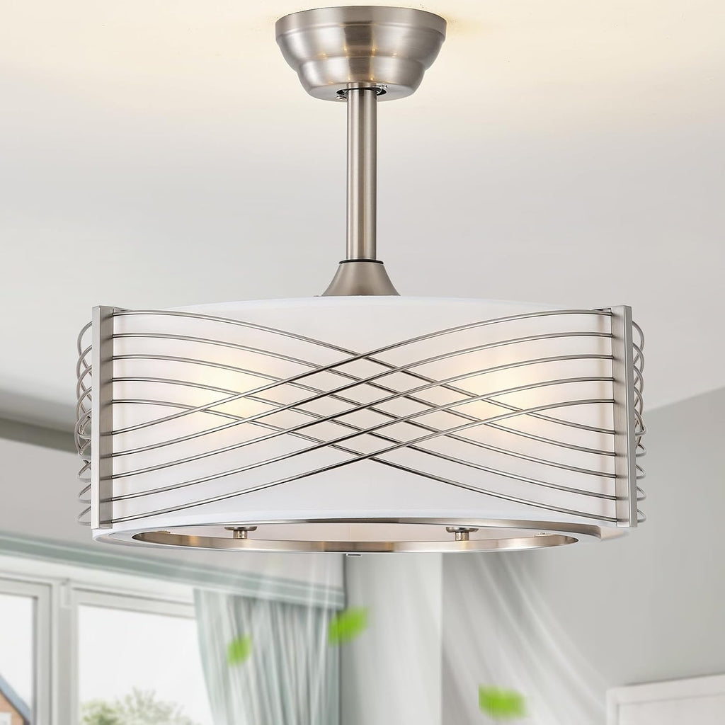20' Fandelier Ceiling Fans with Lights, Silver Caged Ceiling Fan with Light Remote Control, Mid-Century Modern with 6 Speeds for Bedroom, Nursery, Living Room (Silver)