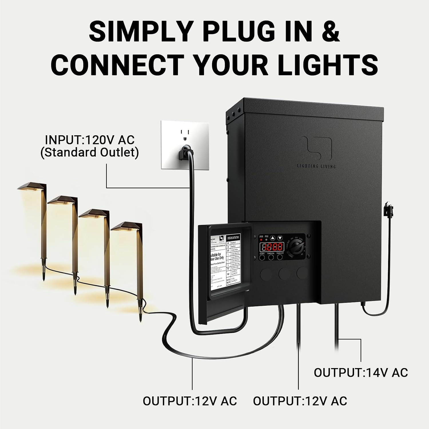 Low Voltage Transformer 900W Landscape Outdoor Lighting Transformer 120V AC to 14V &12V AC Weatherproof for Outdoor Lights, LED Spotlights and Pathway Garden Lighting