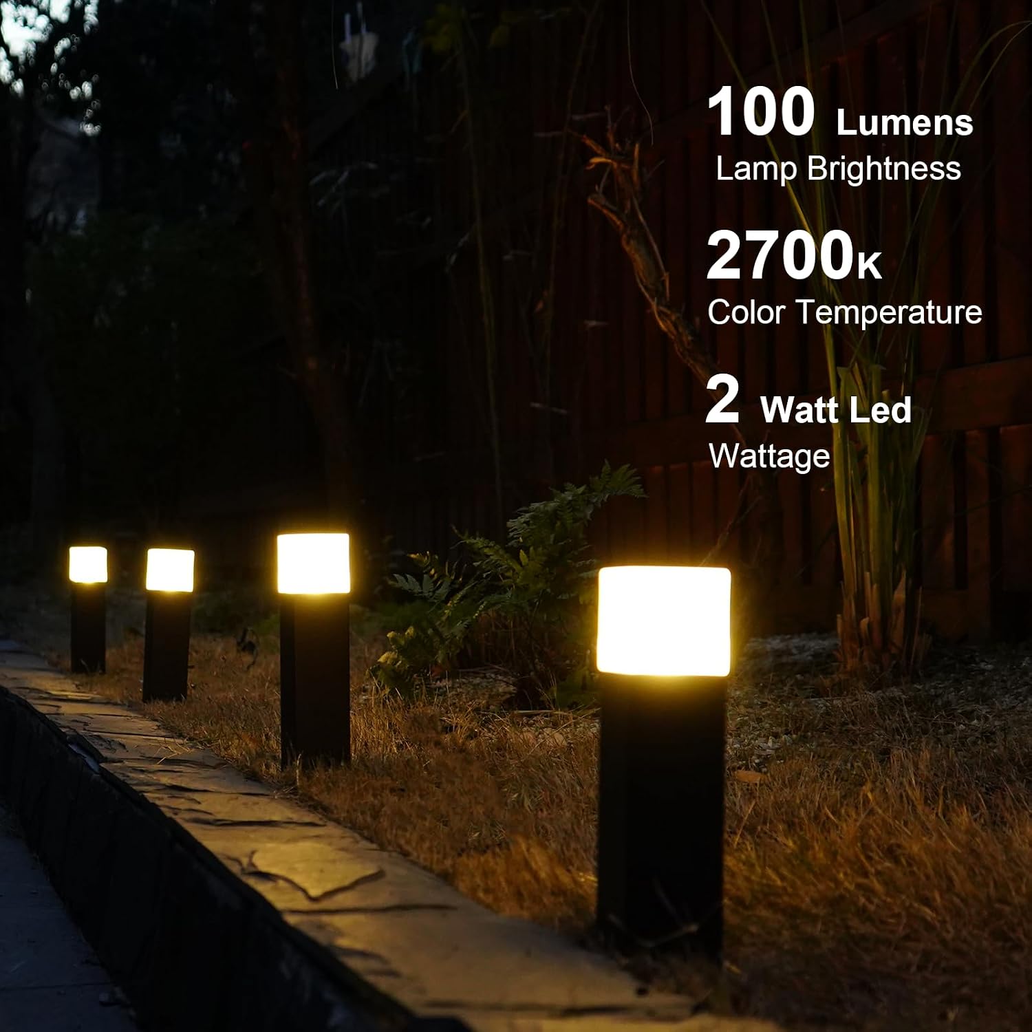 GOODSMANN Low Voltage Pathway Lighting 8PK Bollard Landscape Lights Kits 2W 2700K Warm White LED Wired Path Light 100 Lumens Outdoor Metal Brown Finish Walkway Driveway Light with Connector Stake