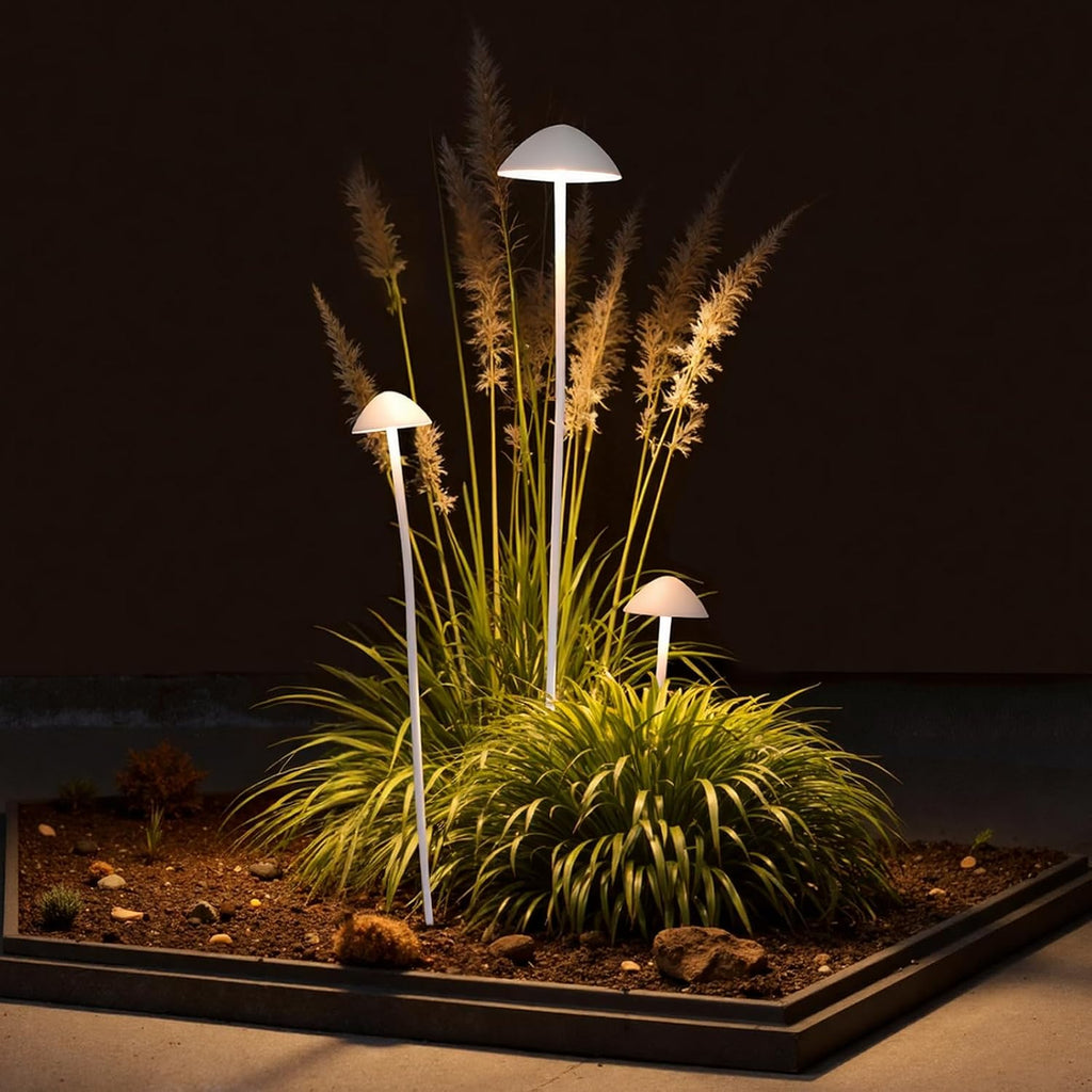Gardencoin LED Low Voltage Outdoor Lighting Kit, 24V Outdoor Landscape Decorative Lights, Unique Aluminum Mushroom Light Wired with Transformer for Garden, Patio, Lawn, Backyard, Pathway, Set of 3