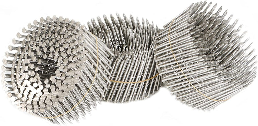 kimllier 3600 Count Coil Siding Nail Full Round Head Wire Collated Coil 15-Degree 2-1/2 Inch x .090-Inch Ring Shank 304 Stainless Steel Coil Roofing Nails