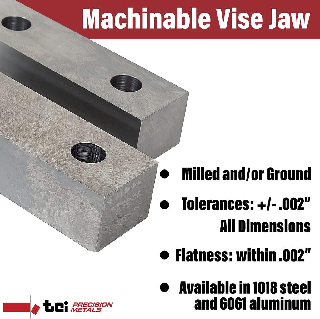 Machinable Metal Vise Jaws for Bench Vise 8 inch, 1.5'T x 2'W x 8'L, 1018 Carbon Steel, Set of 2