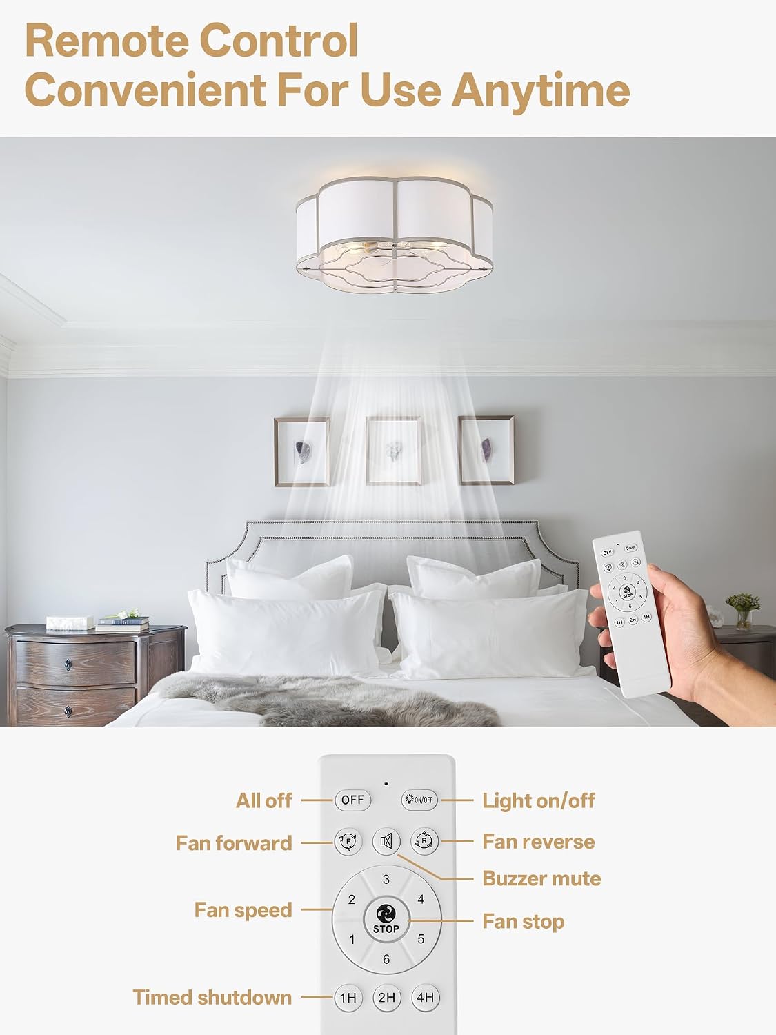 20' Boho Ceiling Fan with Lights Flush Mount, Silver Enclosed Ceiling Fans with Lights Remote Control, Caged with 6 Speeds for Bedroom, Living Room, Nursery