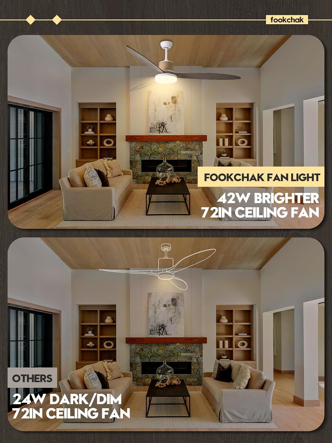 72in Large Boho White Ceiling Fan Lights with Remote Control 42W LED Coastal Ceiling Fan with Lights 3 Blade Weathered Wood Ceiling Fans Outdoor Farmhouse for Patio Living Room Kitchen