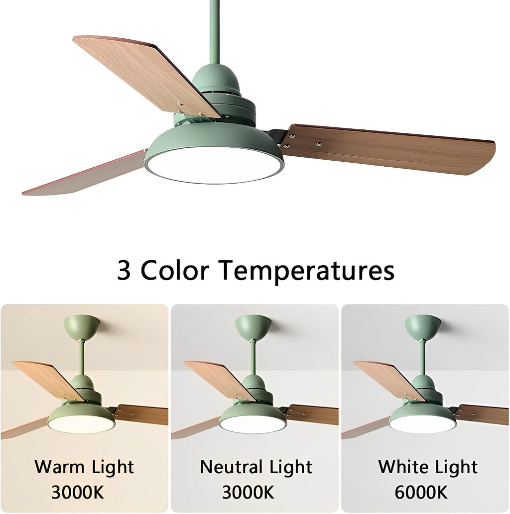 Modern Quiet 42in Ceiling Fan With Light 6 Gear Wind Speed Remote Ceiling Fans Indoor LED Green Ceiling Lights Fan Lighting Plywood Fan Blades For Living Room Dining Room Bedroom