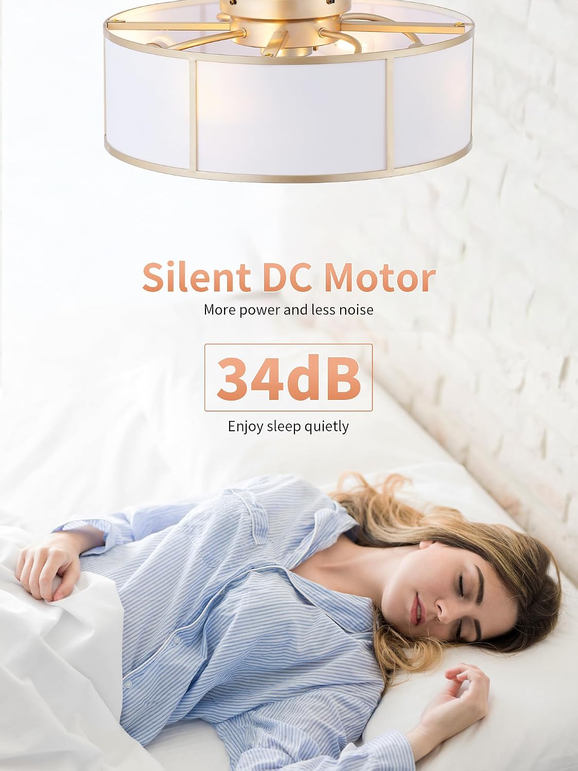 Low Profile Ceiling Fans with Lights, 20' Flush Mount Ceiling Fan with Light, Gold and White Boho Bladeless with 6 Speeds Remote Control for Bedroom, Nursery, Living Room