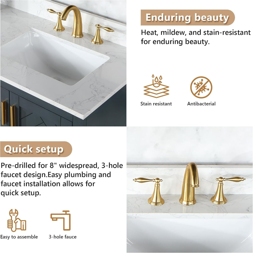 Altair Design Ceres 73' Engineered Stone Vanity Top in Grain White with Double White Sinks