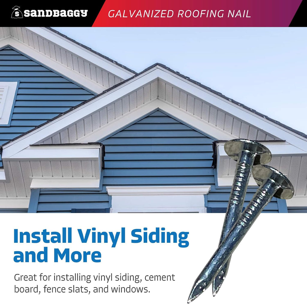 Sandbaggy 1-1/4' Galvanized Roofing Nails - Install Shingles, Siding, Insulation Board, Felt Paper - Flat Head, 11 Gauge Steel, Smooth Shank (30, Pounds)