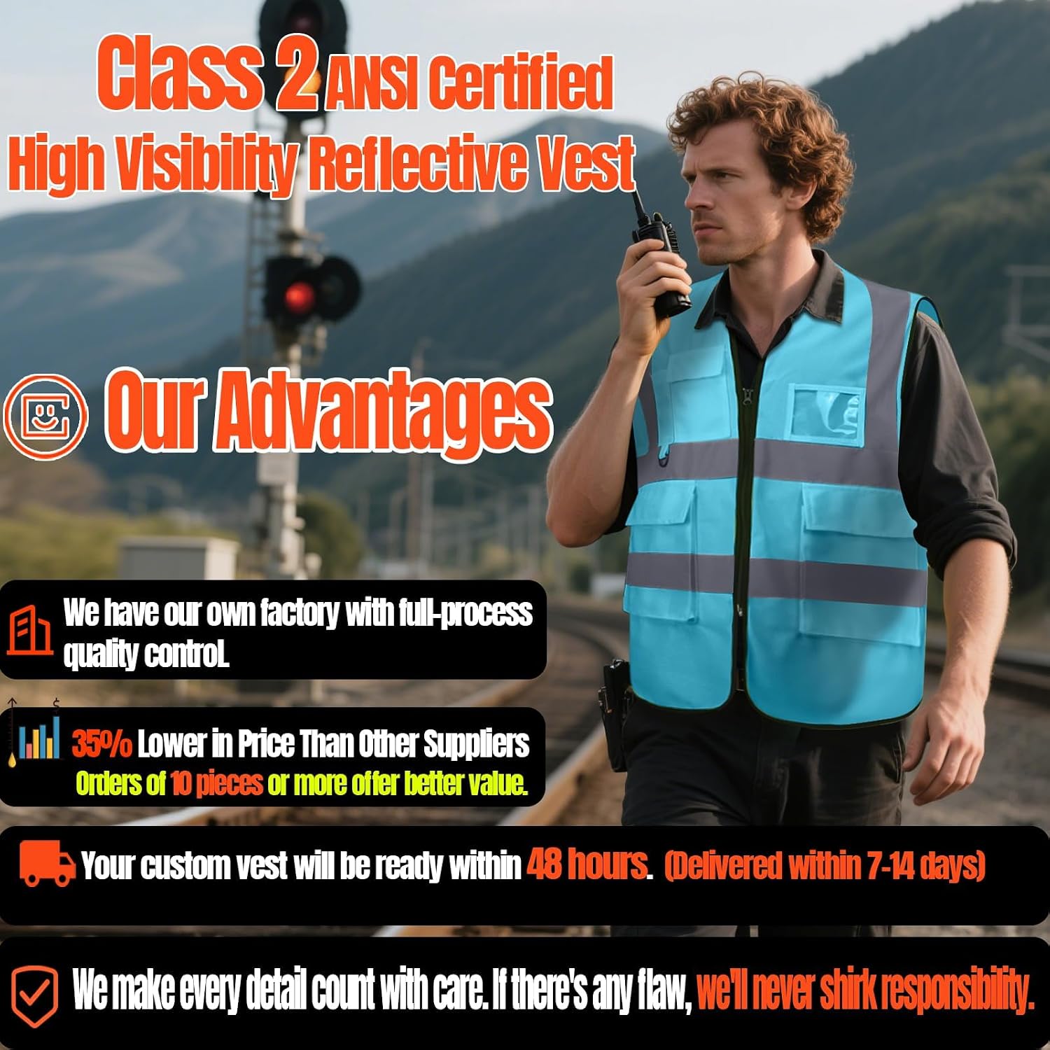 Custom Safety Vest Class 2 High Visibility Reflective Vest