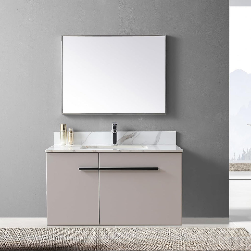 Montary 37'x 22' Bathroom Vanity Top with Undermounted Large Ceramic Sink & Backsplash, Sintered Stone Artificial Marble Vanity Sink Tops with 1 Pre-Drilled Hole, Carrara Gold