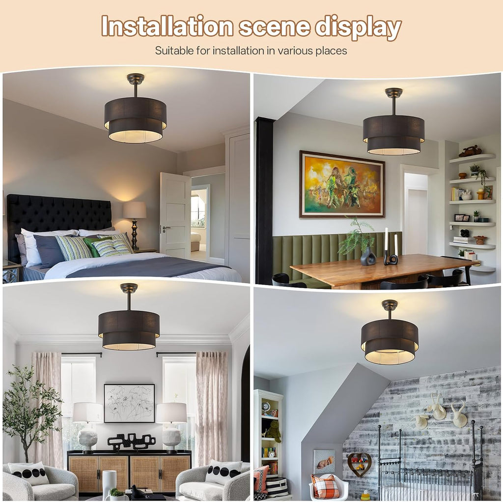 20' Farmhouse Ceiling Fans with Lights, Black Boho Fandelier Chandelier Ceiling Fan with Light Remote Control, Caged with 6 Speeds for Living Room, Bedroom, Nursery