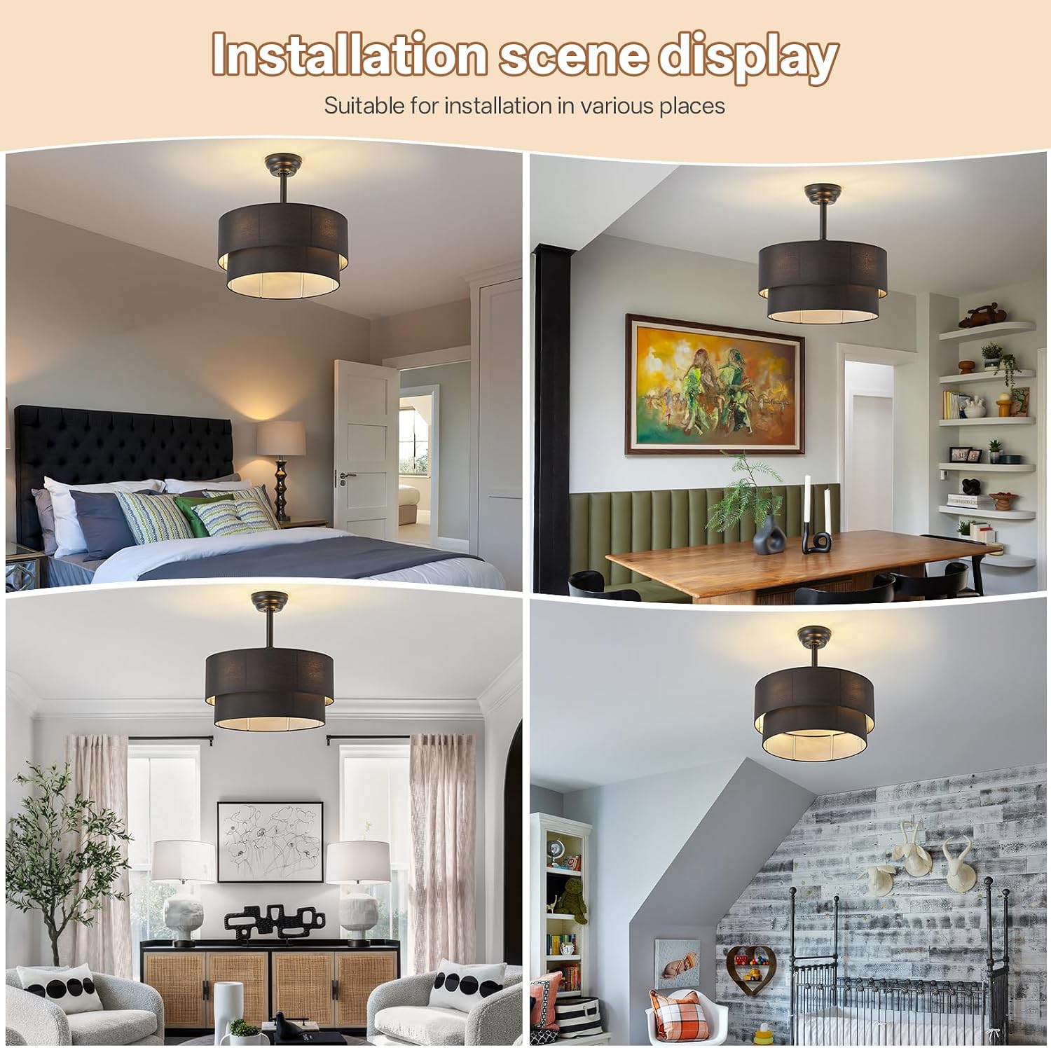20' Farmhouse Ceiling Fans with Lights, Black Boho Fandelier Chandelier Ceiling Fan with Light Remote Control, Caged with 6 Speeds for Living Room, Bedroom, Nursery