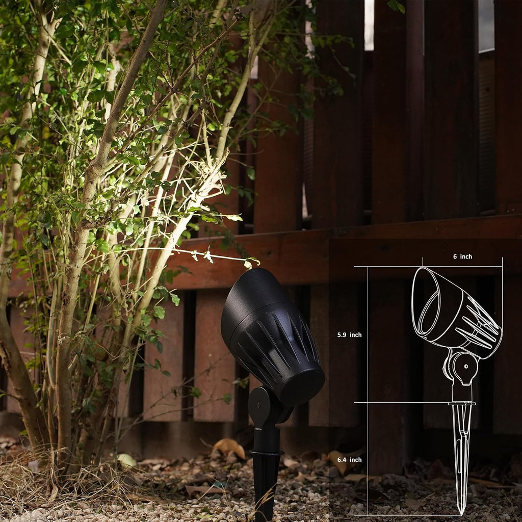 GOODSMANN Low Voltage Spotlights 12V AC Black Landscape Lighting Kit 8PK 5W LED 6500K Spot Lights Outdoor Hardwired Replaceable LED 400 Lumen Floodlights with Connectors and Metal Stakes