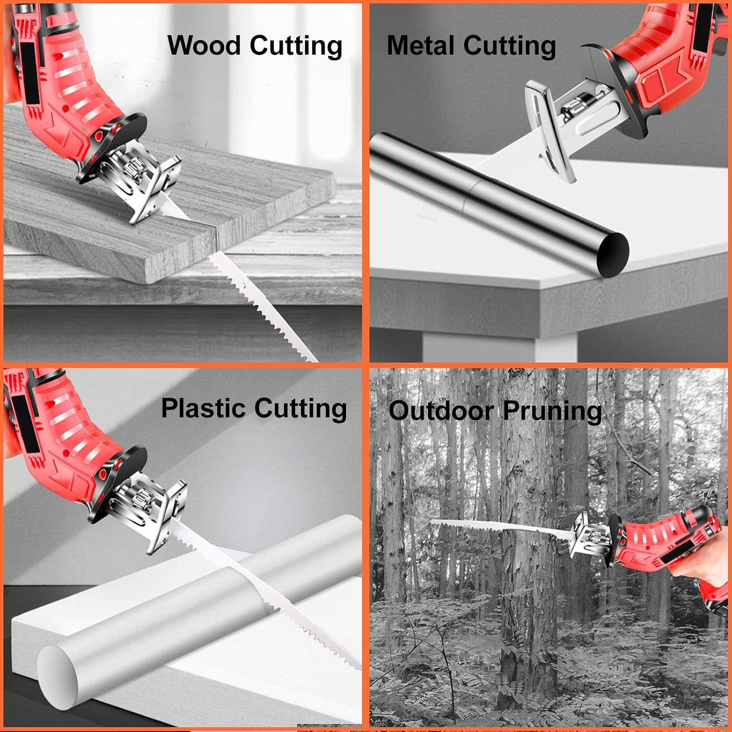Power Reciprocating Saws, Bone Saw Cordless - Battery Powered, for Garden Tree Trimming/Pork Chops Cutting, Lightweight Body, Quick Cutting, with 4 Saw Blades & 12 Gloves