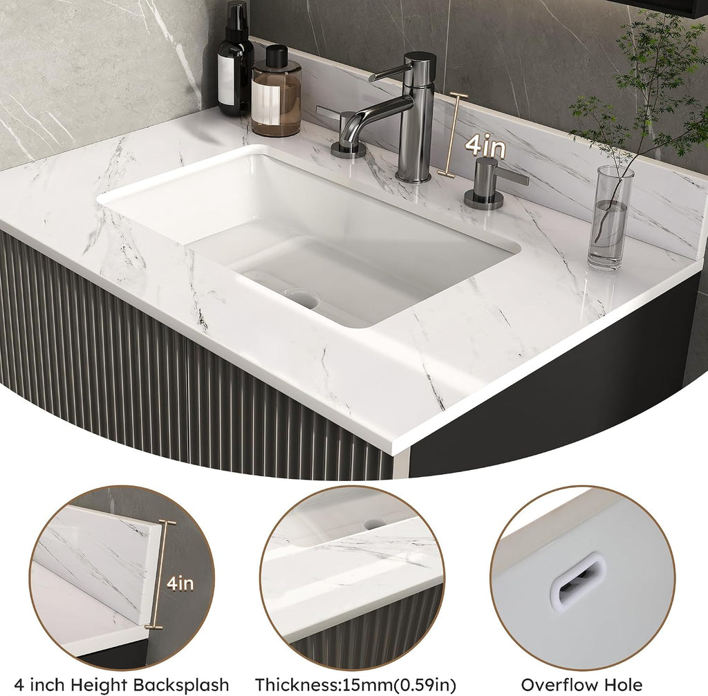 43x22 Marble Bathroom Vanity Top with Sink, Vanity Top with Sink with Pre-drilled Holes and 4' Backsplash, Perfect for Home & Rental Properties