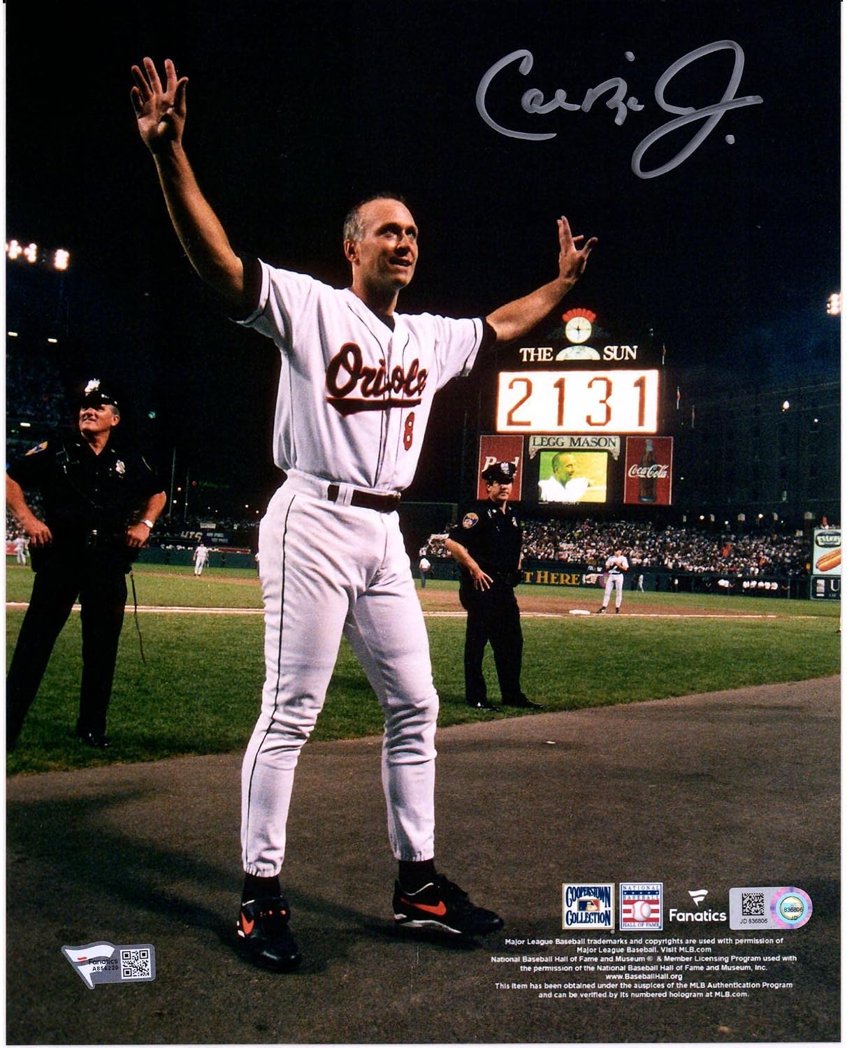 Cal Ripken Jr. Baltimore Orioles Autographed 8' x 10' 2131st Game Ovation Photograph - Autographed MLB Photos