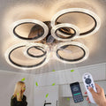 Yfrest Ceiling Fan with Light and Remote, Black Low Profile Ceiling Fans with Lights, Flush Mount Ceiling Fan with 3 Light Color 6 Speeds, Fandelier Ceiling Fan for Kitchen Living Room 6-Ring