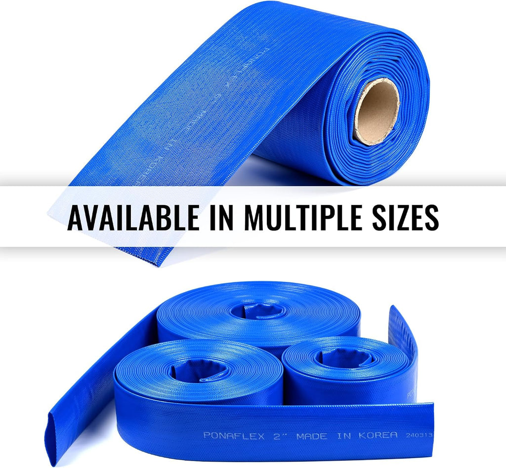 Discharge Hose 8 Inch x 25 ft, Lay-Flat, Backwash, Pool, Irrigation, Agriculture and Industrial, No Clamps - PonaFlex