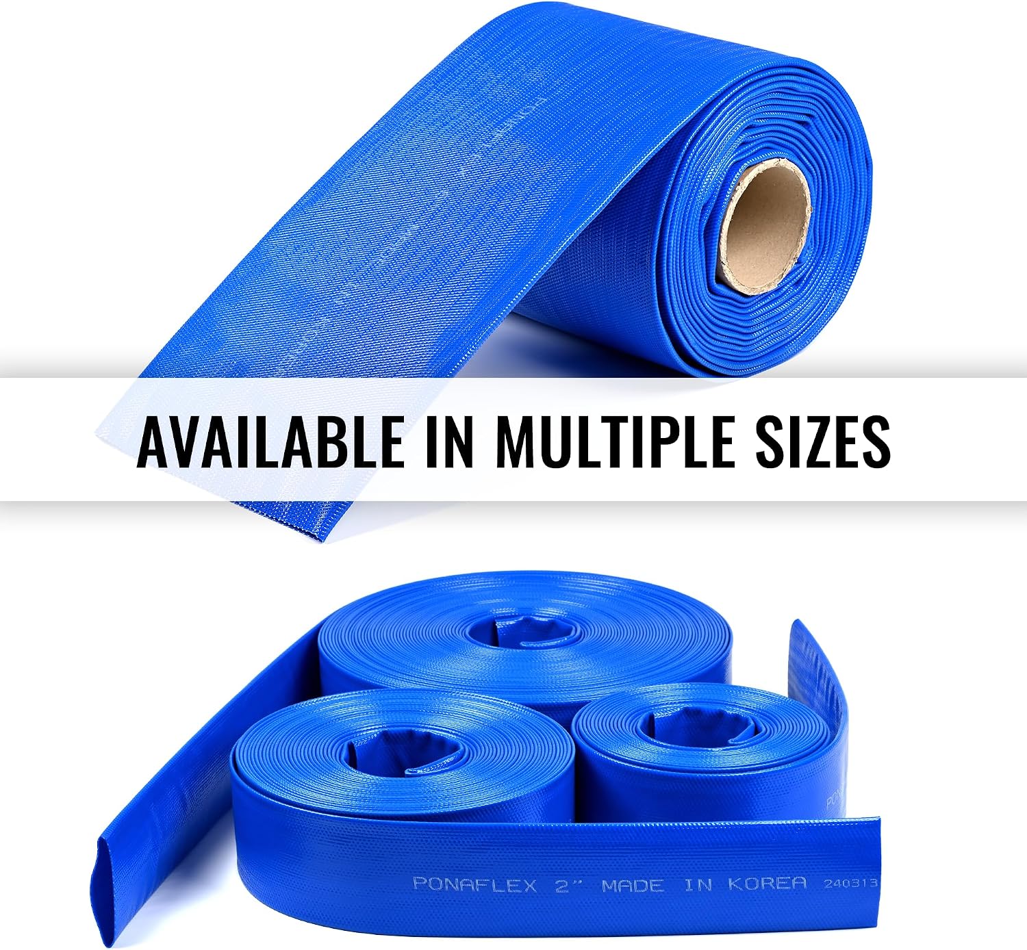 Discharge Hose 8 Inch x 25 ft, Lay-Flat, Backwash, Pool, Irrigation, Agriculture and Industrial, No Clamps - PonaFlex