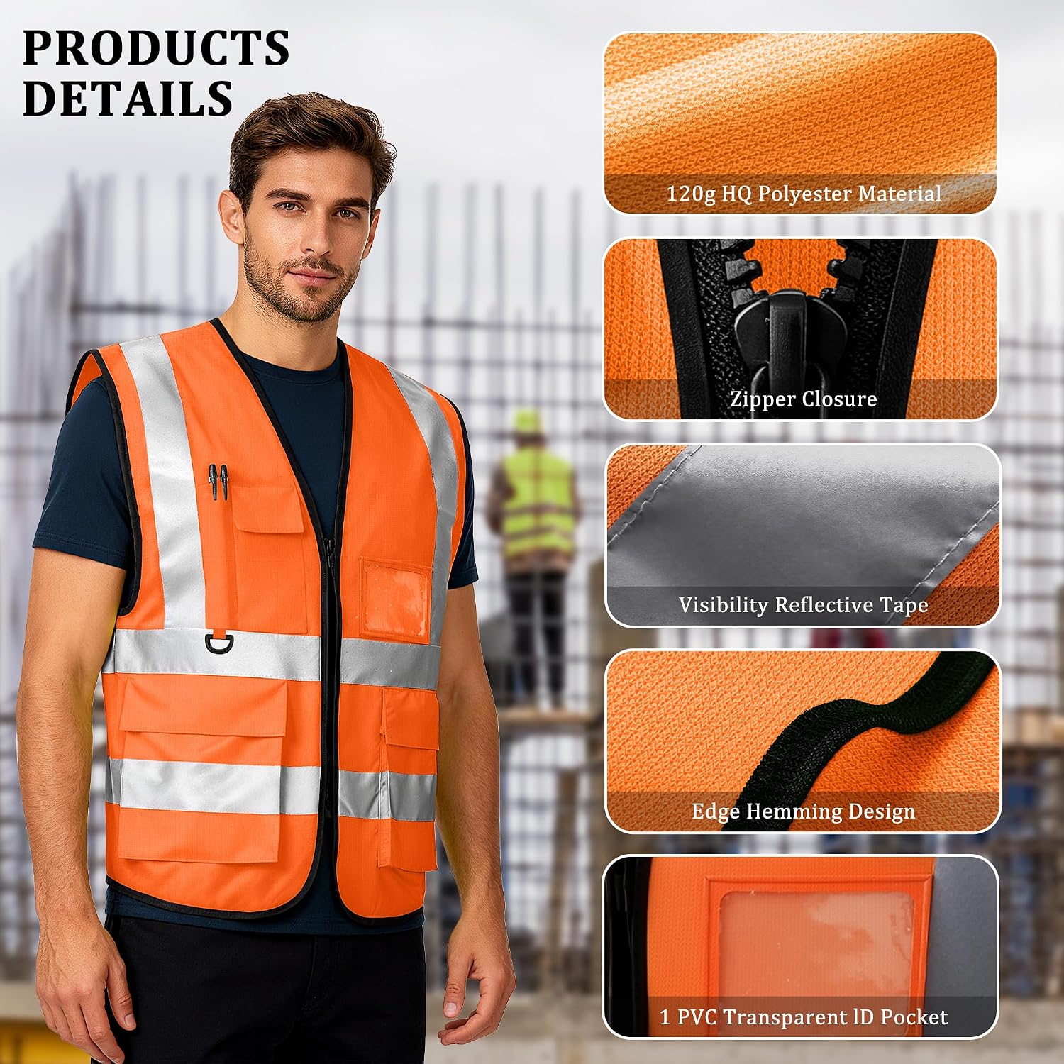 Custom Safety Vest, High Visibility Reflective Personalized Vest with Logo and Pockets for Men Women Construction