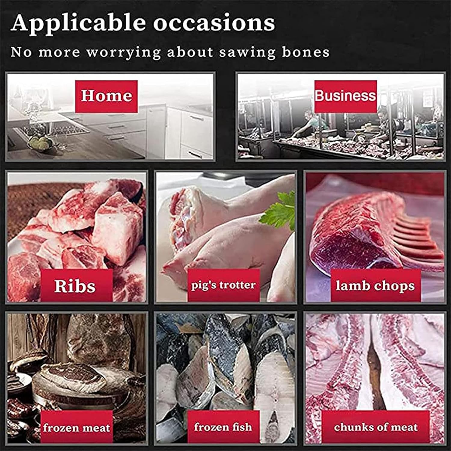 Electric Bone Saw Machine - Cordless Butcher Saw for Cutting Meat, Pork, Ribs & Wood - Portable Commercial and Household Reciprocating Saw with Blades