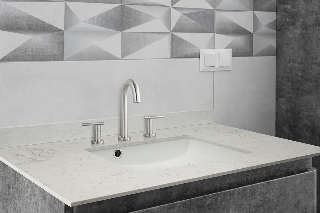 MSI Carrara Sky Vanity Top with Under Mount Rectangle Ceramic Sinks, Engineered Marble Stone, 4' CC Faucet Holes, 37'X22'