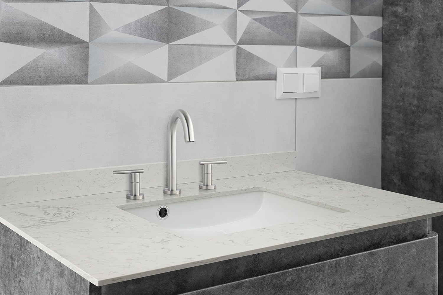 MSI Carrara Sky Vanity Top with Under Mount Rectangle Ceramic Sinks, Engineered Marble Stone, 4' CC Faucet Holes, 37'X22'