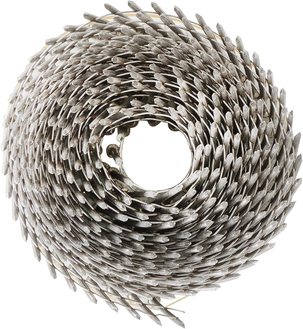 3600 Count 2 Inch Stainless Coil Siding Nails 15 Degree Coils, Small Cap Coil Nail, Cap Warp 5.8-6mm 0.09 Inch Ring Shank for Cement Board Siding or Fencing Applications