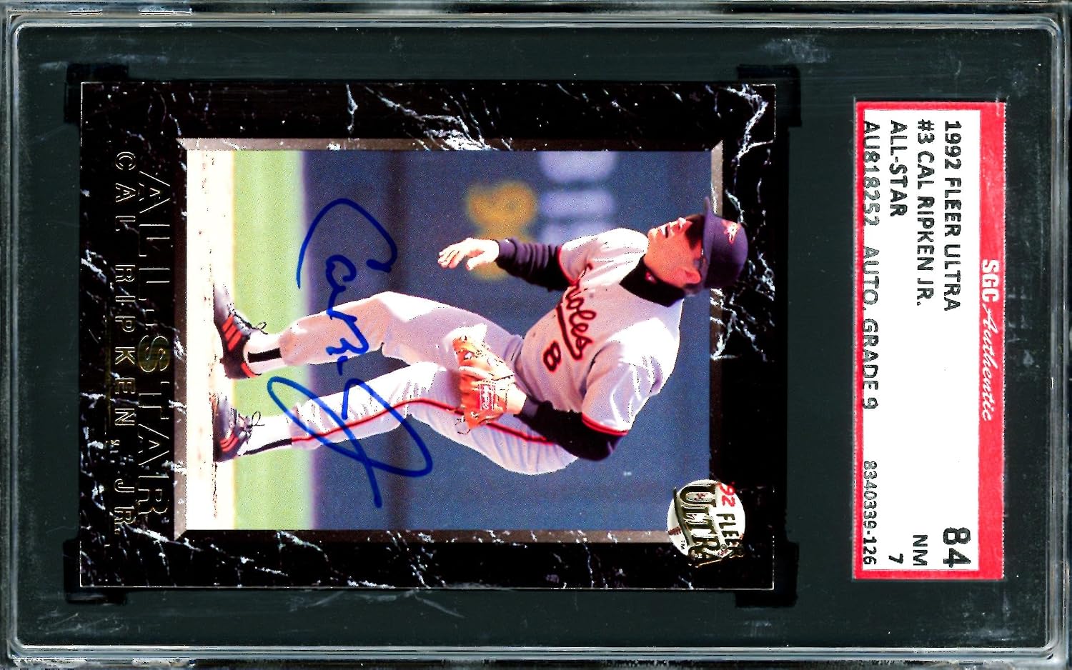 Cal Ripken Jr. Autographed 1992 Fleer Ultra Card #3 Baltimore Orioles SGC 7 Auto Grade Mint 9 SGC #8340339-126 - Baseball Slabbed Autographed Cards