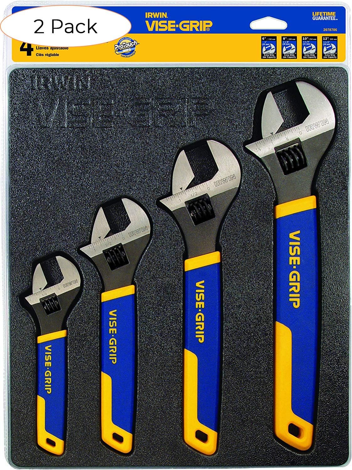 IRWIN VISE-GRIP Adjustable Wrench Set, 4 Piece, 2078706 (Pack 2)