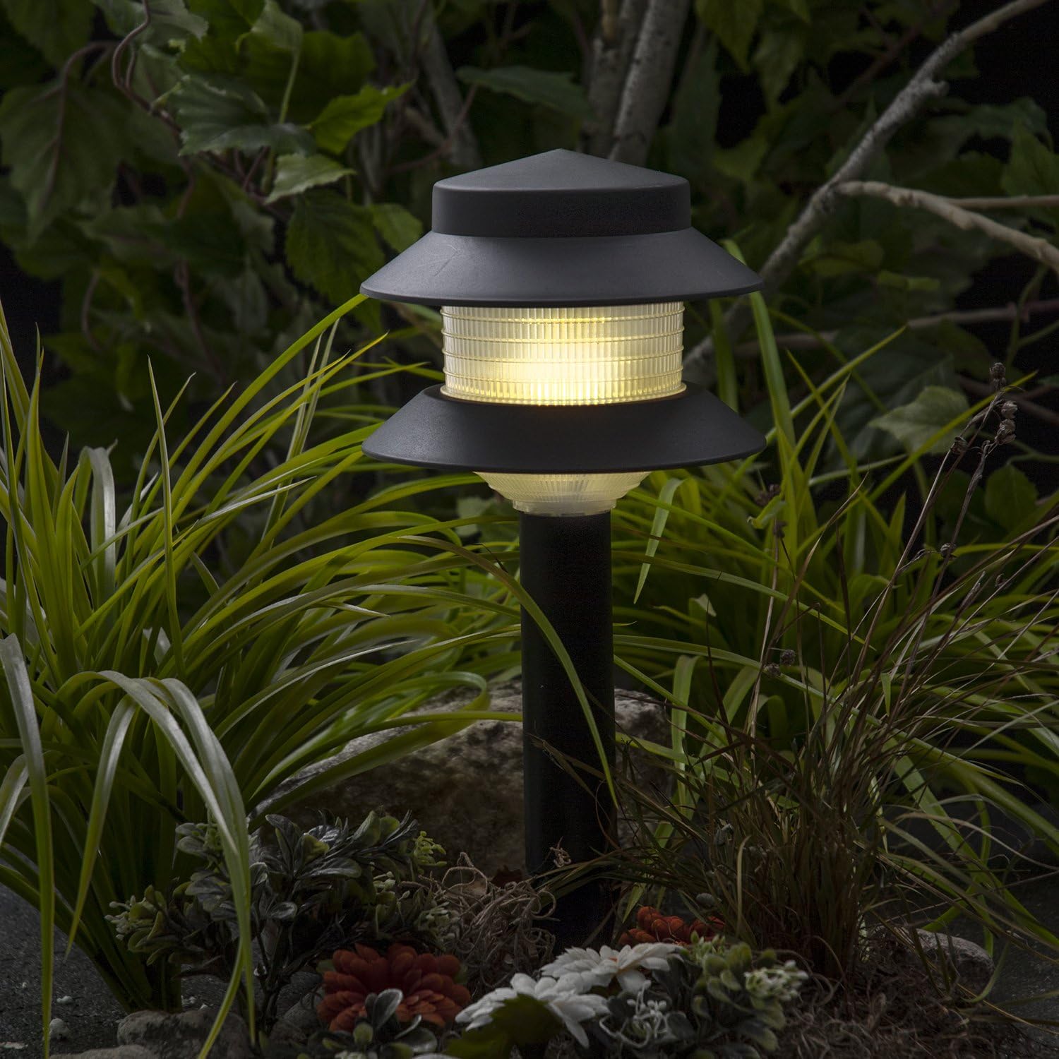 GreenLighting Paradise Low Voltage Landscape Pathway Lights - 2 Tier Outdoor Garden Lights - Easy, Simple Installation - Walkway, Lawn, Landscape Lighting (Black, 8 Pack)