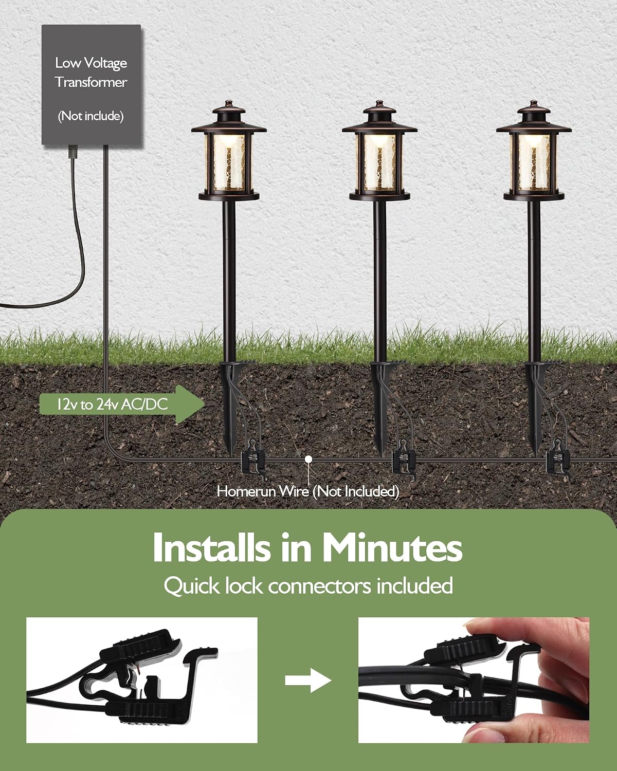 LITFIT Low Voltage Landscape Lighting, 12V 3.4W 155LM 3000K Outdoor Path Lights with Connectors, Crackled Shade, ORB Finish, Waterproof Aluminum LED Walkway Light Wired for Garden Yard, 6 Pack