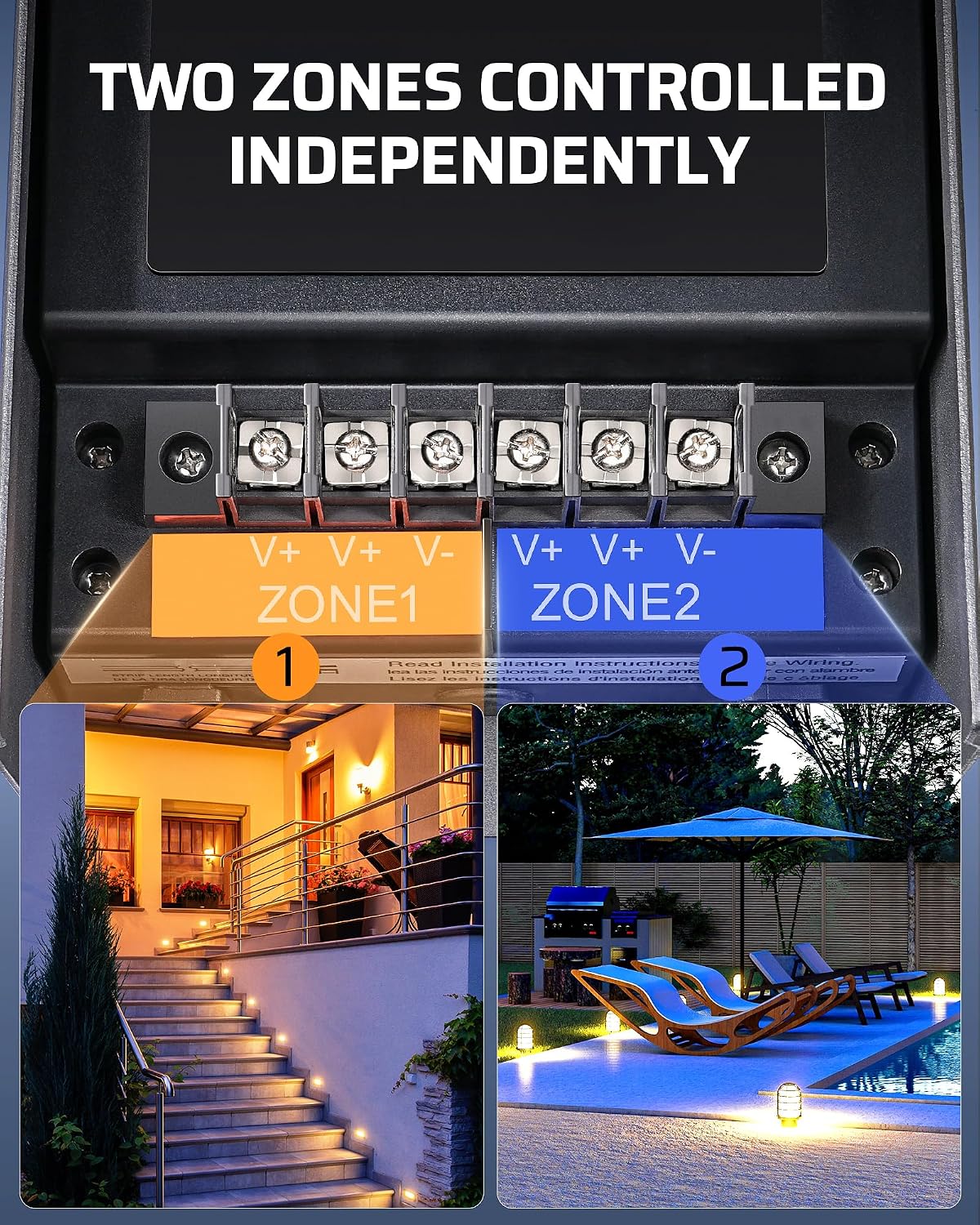 DEWENWILS 300W Low Voltage Landscape Transformer with 2 Zones, 120V AC to 15V DC, Low Voltage Transformer with LED Screen, Photocell Sensor & Timer, Weatherproof Metal Shell for Spotlight Steplight