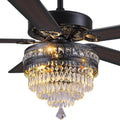 GJeg Crystal Ceiling Fan Fandelier with Lights- Retro Outdoor Fans with Remote Control, Farmhouse Ceiling Fan with Noiseless AC Reversible Motor,Dining Room,Living Room(52' Black)