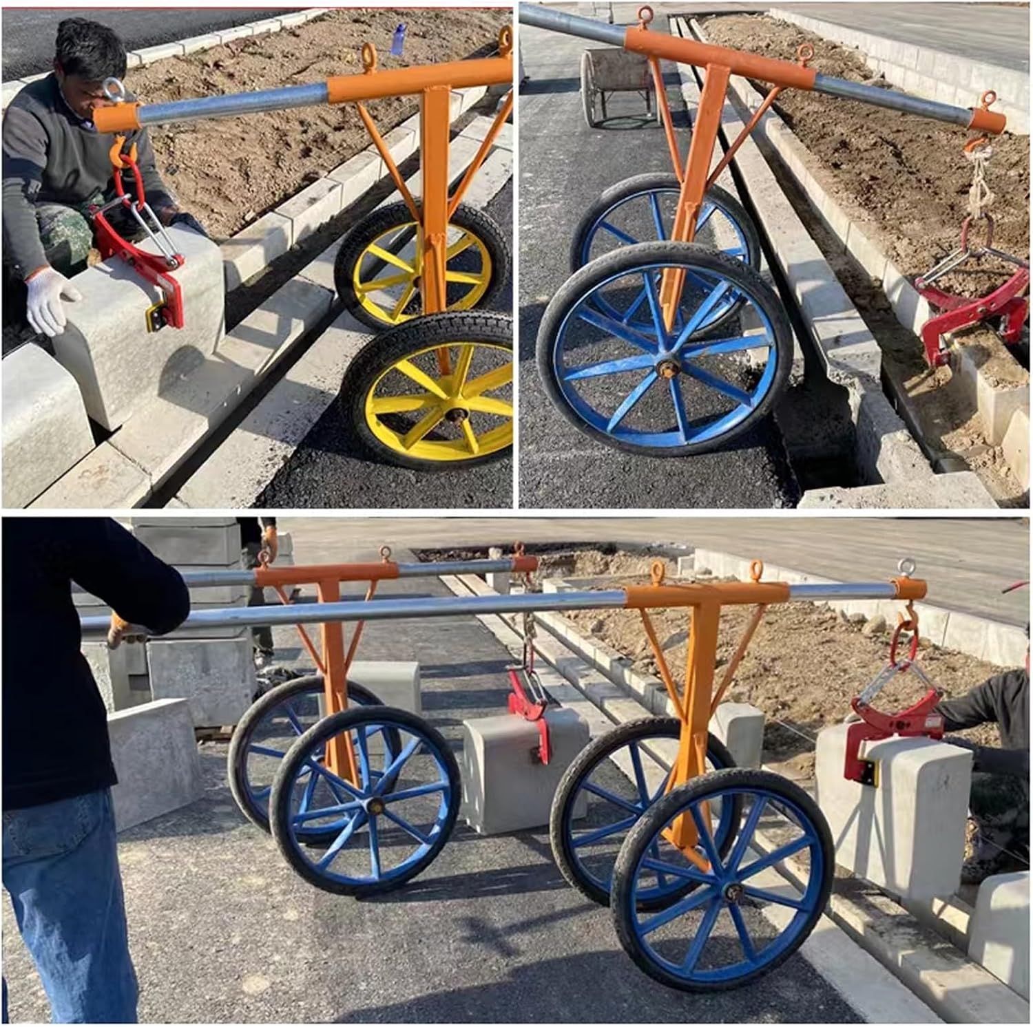Lifter Dolly with Lifting Clamps, 10-30cm/4-12in Adjustable Heavy Duty Stone Lifting Clamps 260kg/570lbs Lifting Capacity, Swivel Hook