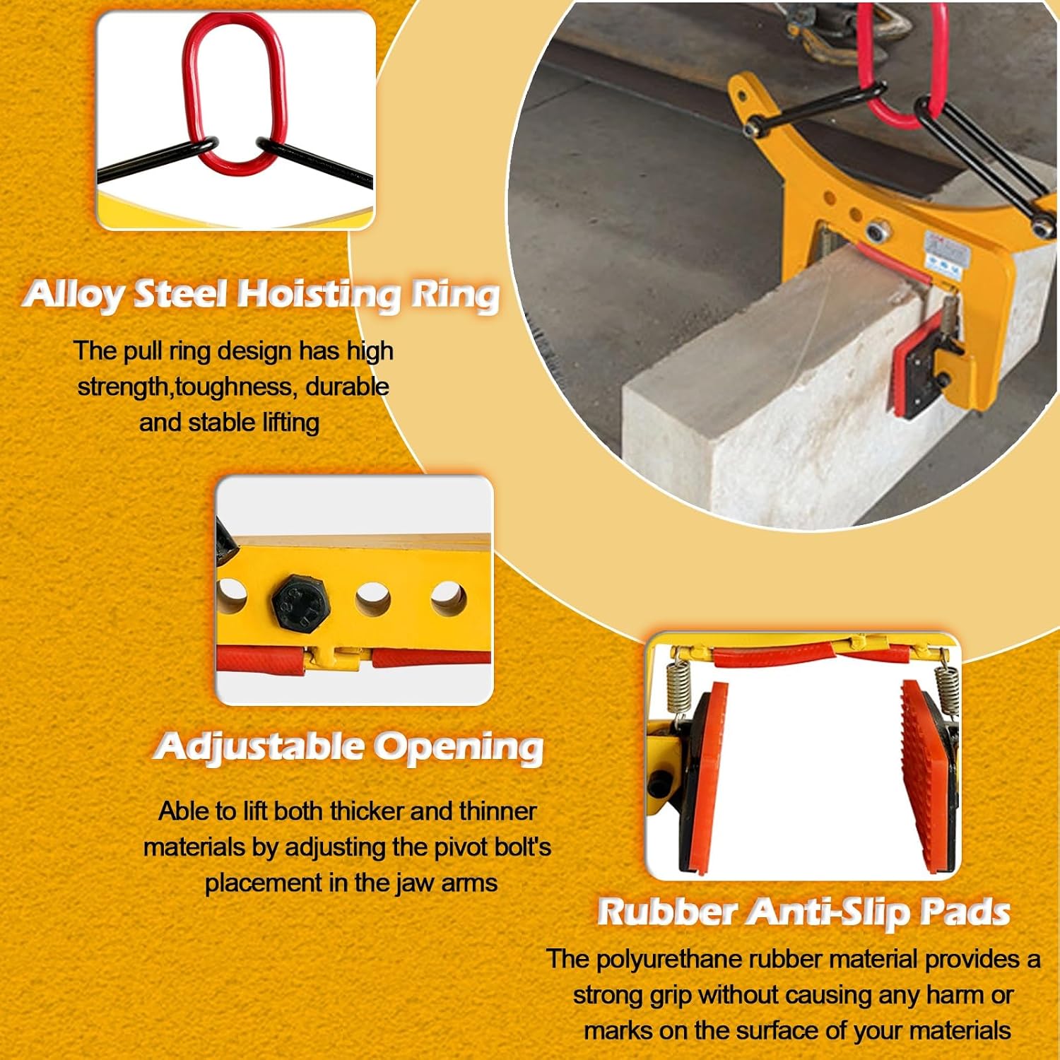 Granite Slab Lifting Clamps for Lifting Handling Transporting, Heavy Duty Stone Lifting Clamps Jaw Opening Up to 30cm/11.8inch, Adjustable Lifting Pliers Vertical Steel P