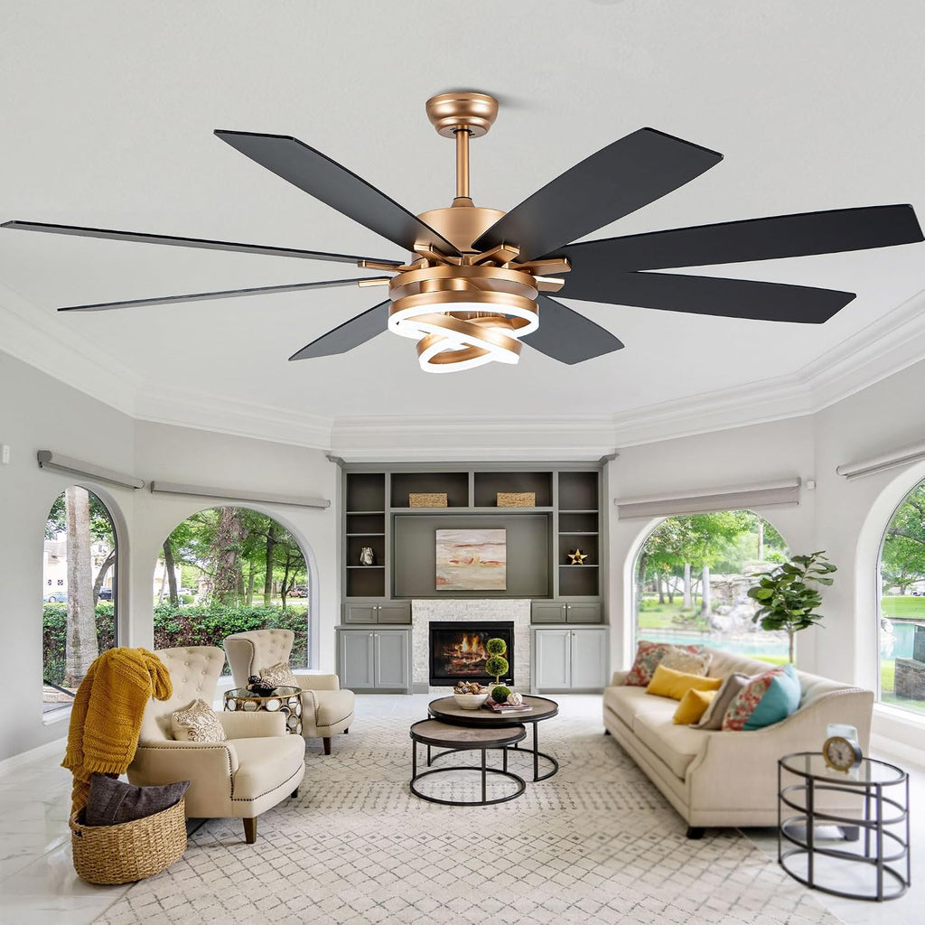 Farmhouse Ceiling Fans with Lights,Chandelier Fan with DIY Rings LED,Fandelier Ceiling Fans with Lights for Living Room/Bedroom (Gold-MD-DC7205-G, 72 Inch)