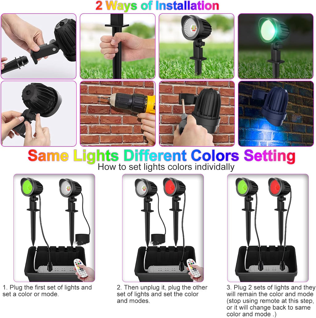 MEIKEE 15W RGB LED Spotlights Outdoor, AC120V RGB Color Changing Landscape Lights IP66 Waterproof Landscape Spotlights with Plug for Garden Path Yard Decoration
