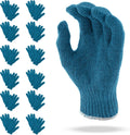 String Knit Work Gloves, Cotton Polyester Blend, Blue Gray 10 Inch, Reusable Knit Gloves for Gardening and Work