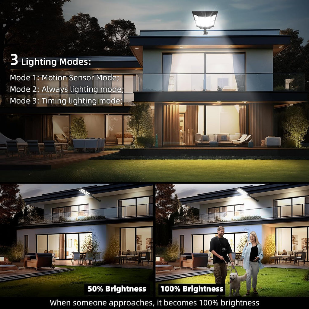 Solar Street Light Outdoor Waterproof, 6500K 1500W Motion Sensor Light Dusk to Dawn, 200000LM Parking Lot Wall Light with Remote Control, Wide Lighting Angle LED Flood Lights for Yard, 2 Pack