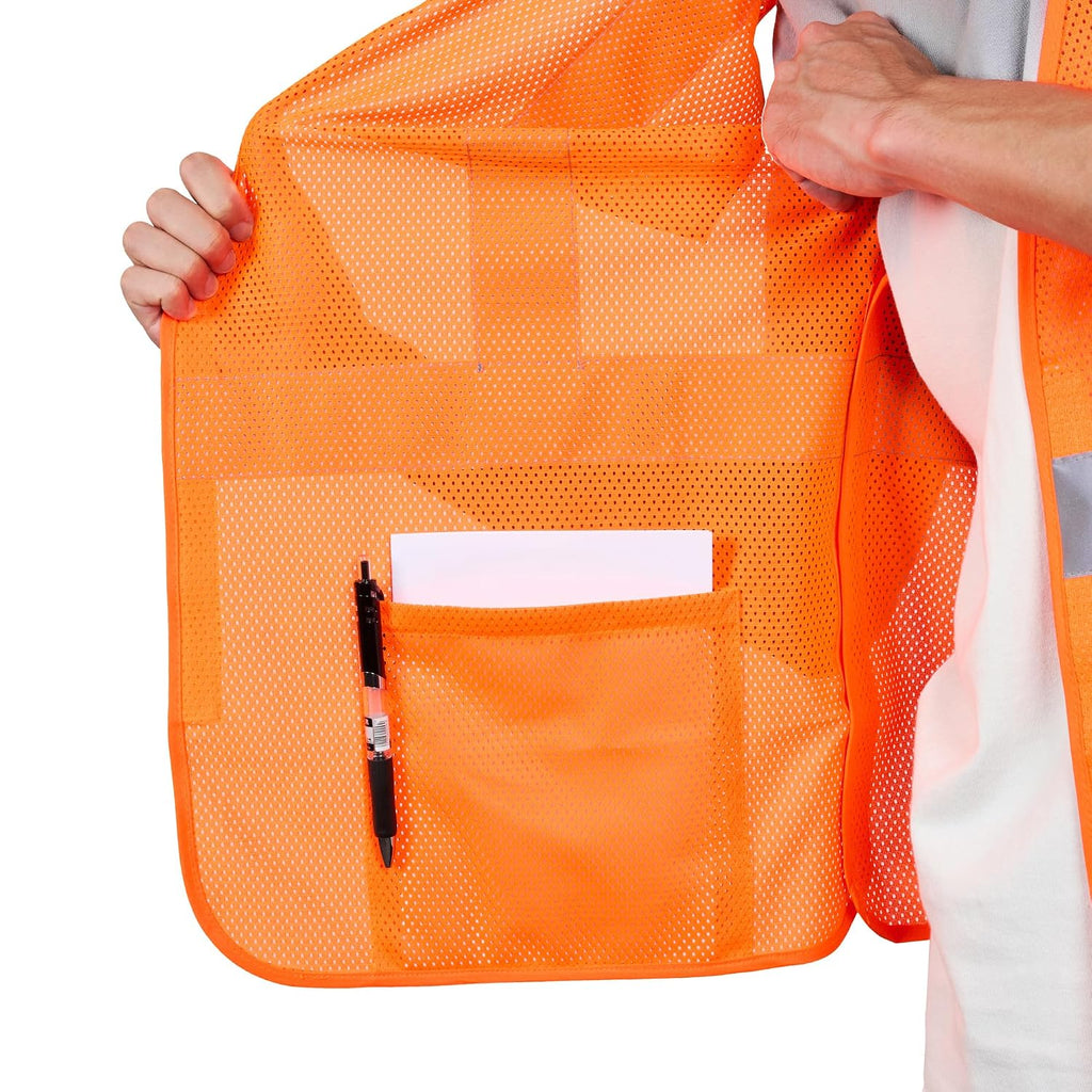 Restaurantware High Visibility Vest - 20 Pack - 27.99 x 27.56 Inch Plastic Breakaway Safety Vest - Tear Away Mesh Reflective Work Vest - Hook and Loop Closure - Orange
