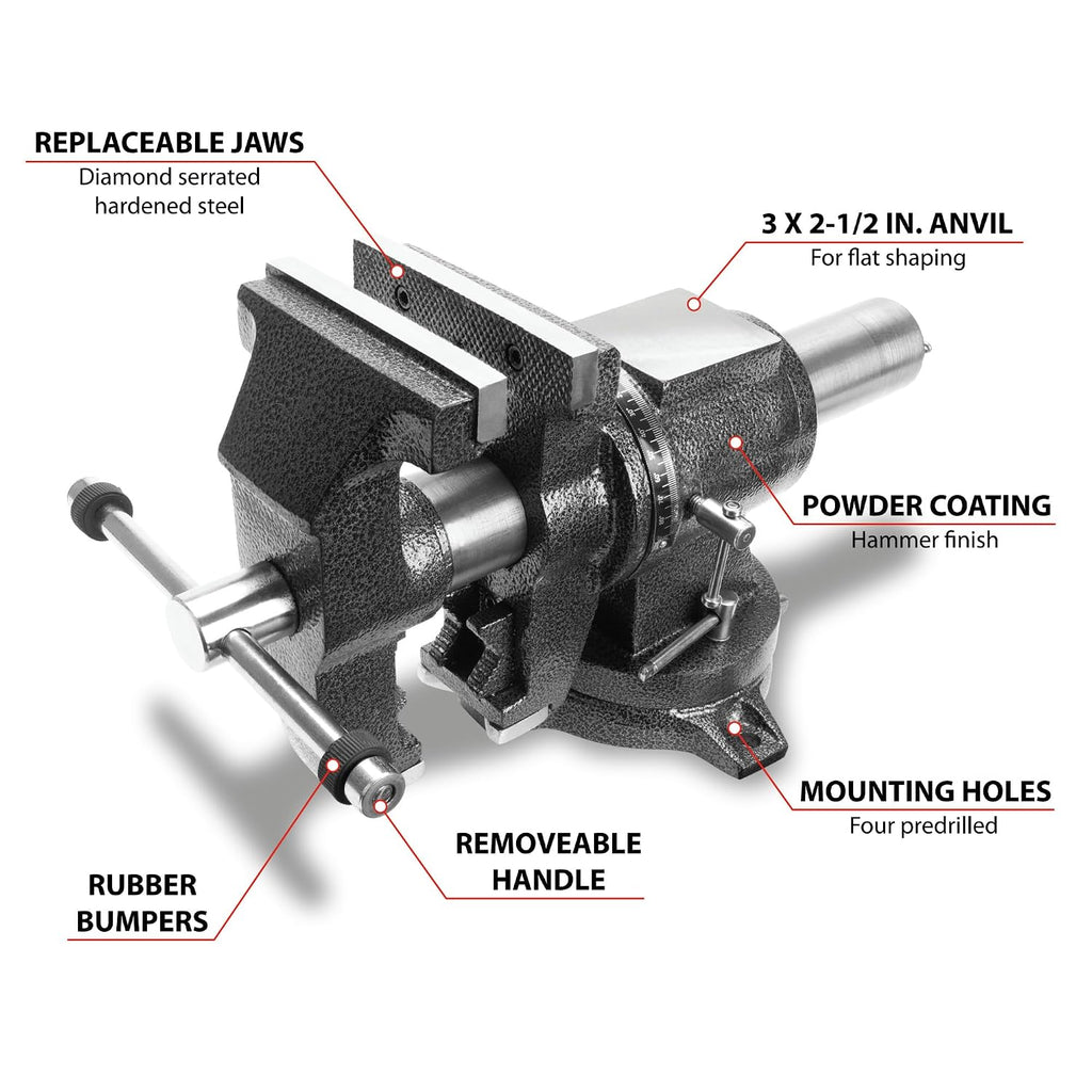 Performance Tool MV11 5 in. Multi-Purpose Vise for Heavy-Duty Clamping and Precision Work, Ideal for Woodworking, Metalworking, and DIY Projects