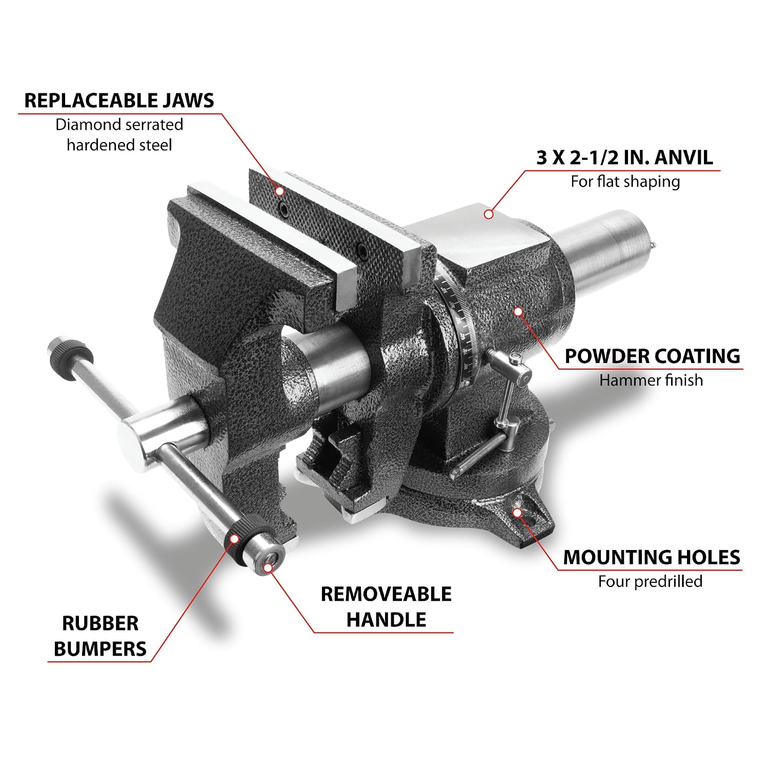 Performance Tool MV11 5 in. Multi-Purpose Vise for Heavy-Duty Clamping and Precision Work, Ideal for Woodworking, Metalworking, and DIY Projects